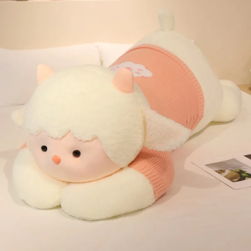 Cute Giant Lying Lamb Plush Toy Soft Sheep Stuffed Animal Pillow for Bed Sleeping Hugging Toys Birthday Gift for Girls Kids