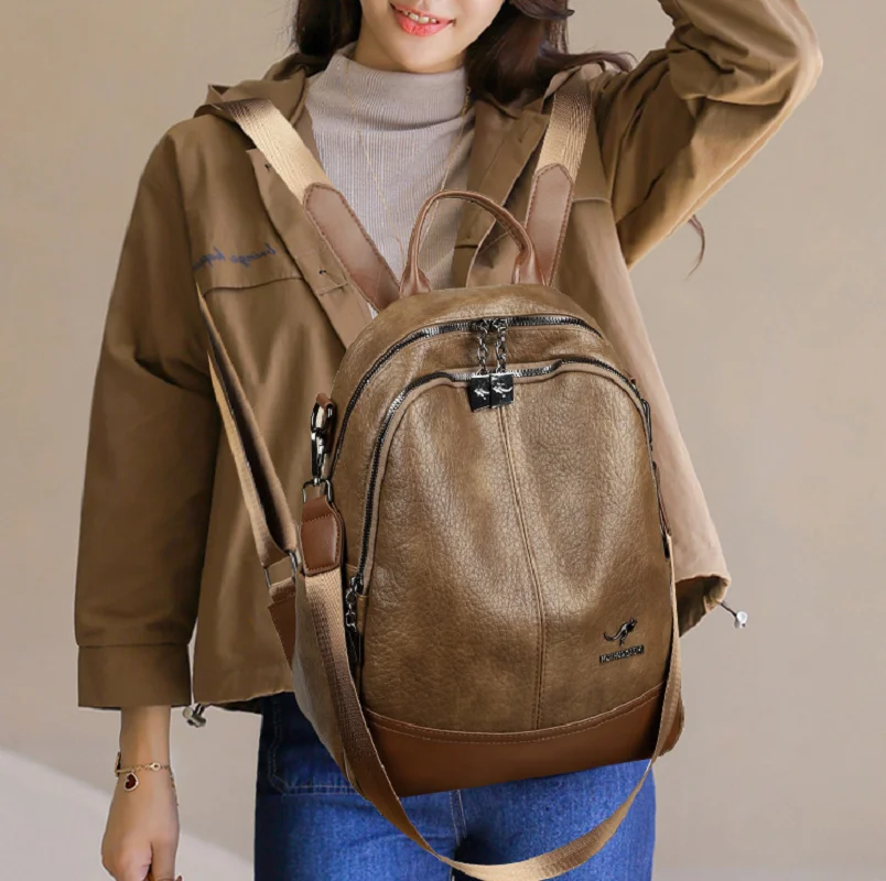 2025 novas mochilas de viagem de couro de alta qualidade moda feminina vintage grande capacidade sacos ombro totes mochila crossbody