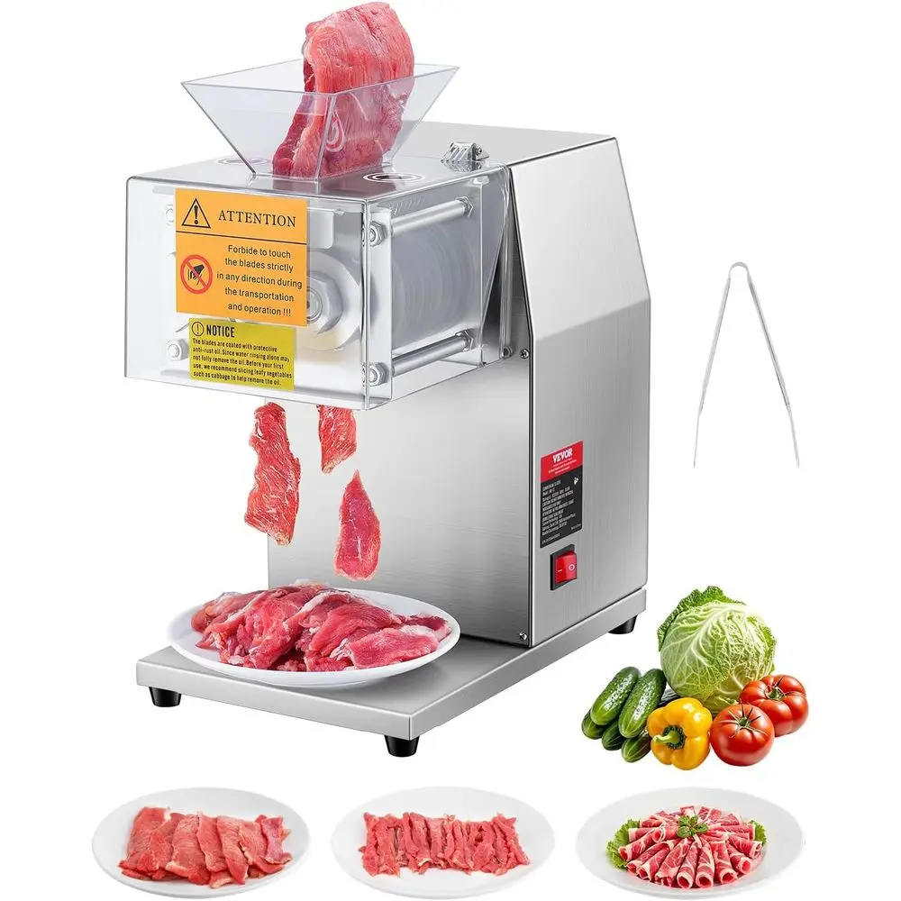 

High-Powered 850W Commercial Meat Slicer, Stainless Steel, 5mm Slice Thickness, Removable Blades, Ideal for Kitchens and Superma