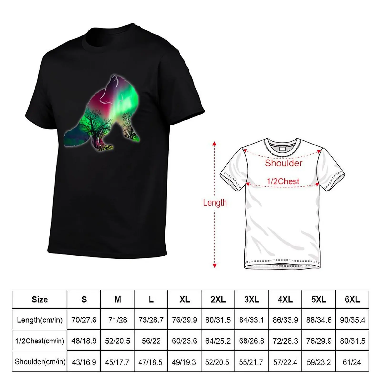 Alaskan Arctic Fox Northern Light Scene filled Silhouette T-Shirt t shirt man casual cotton t shirts high quality T-Shirt