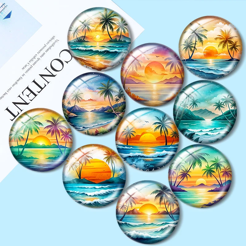 Sunset Vacation 12/18/20/25mm Glass Cabochon Bracelet Pendant Rings for Jewelry Demo Earrings Back Making Findings