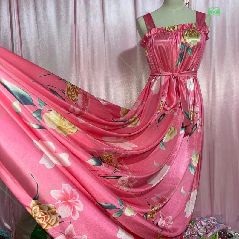 

Men Sexy Silky Touch Floral Glossy Ruffled Suspender Long Dress Women Satin Sleeveless Loose Lace Up Maxi Dress Sleeping Robe