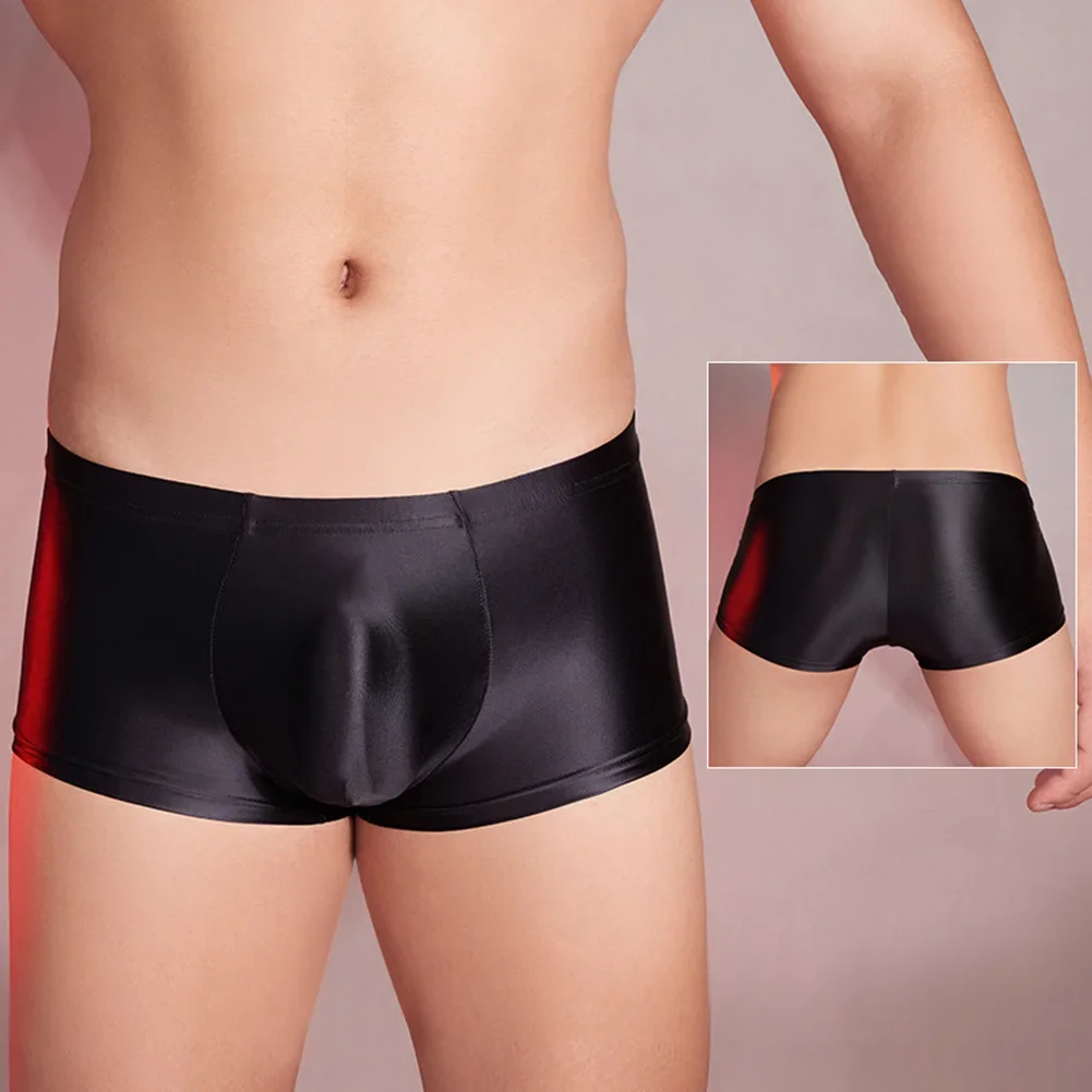 1pc Sexy Men\'s Briefs Oil Shiny Solid Color Bulge Pouch Panties Low Rise Underwear Elastic Lingerie Male Shorts