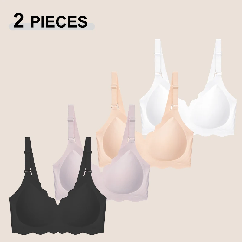 2Pcs/Set S-4XL Deep V Neck Wireless Bras For Women Multiple Ways to Wear Spring Bralette Ladies Soft Removable Strape Underwear