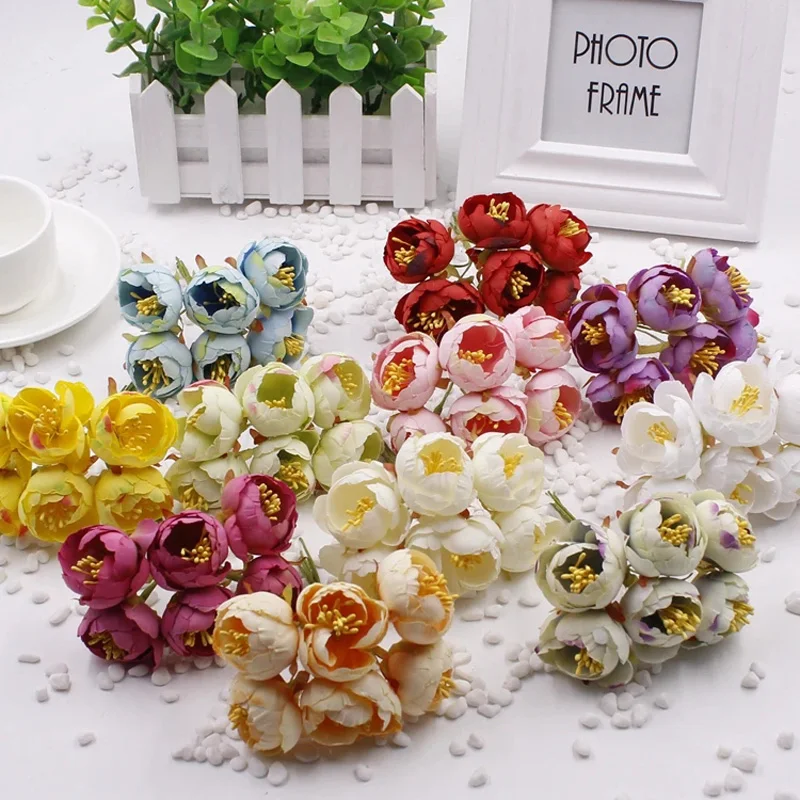 6pcs/lot  New Arrival Bouquet Small Bud Roses Bract simulation  For Home Christmas Party Wedding Decor DIY Wreath Accessories