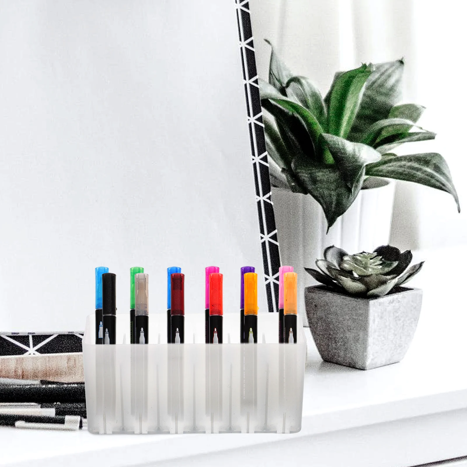 

7Pcs Markers Pen Holder Plastic Desk Organizer Marker Storage Stand Functional Stationery Organizer Portable Marker Box