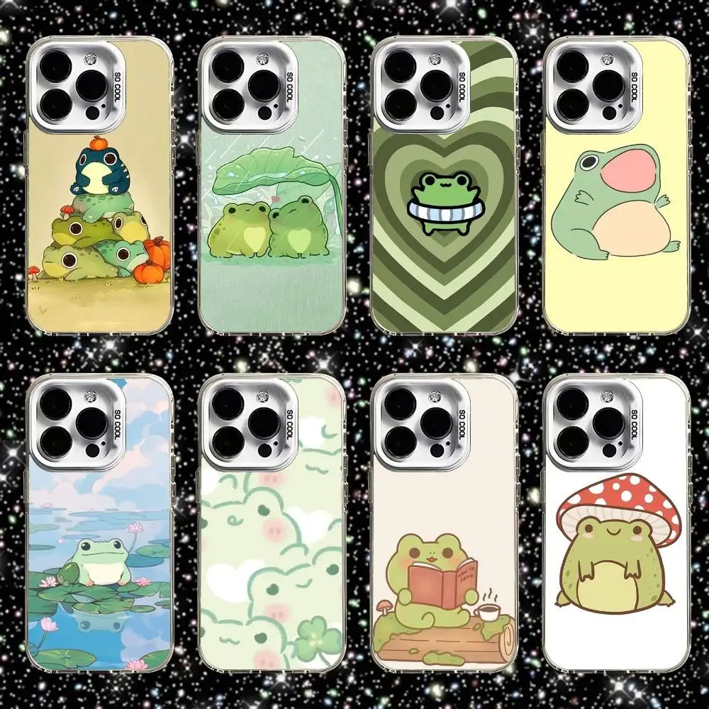 

Cute Frog Phone Case For iPhone 16,15,14,13,12,11,Pro,XS,Max,Plus,Mini,SE White Candy Matte Shockproof Cover