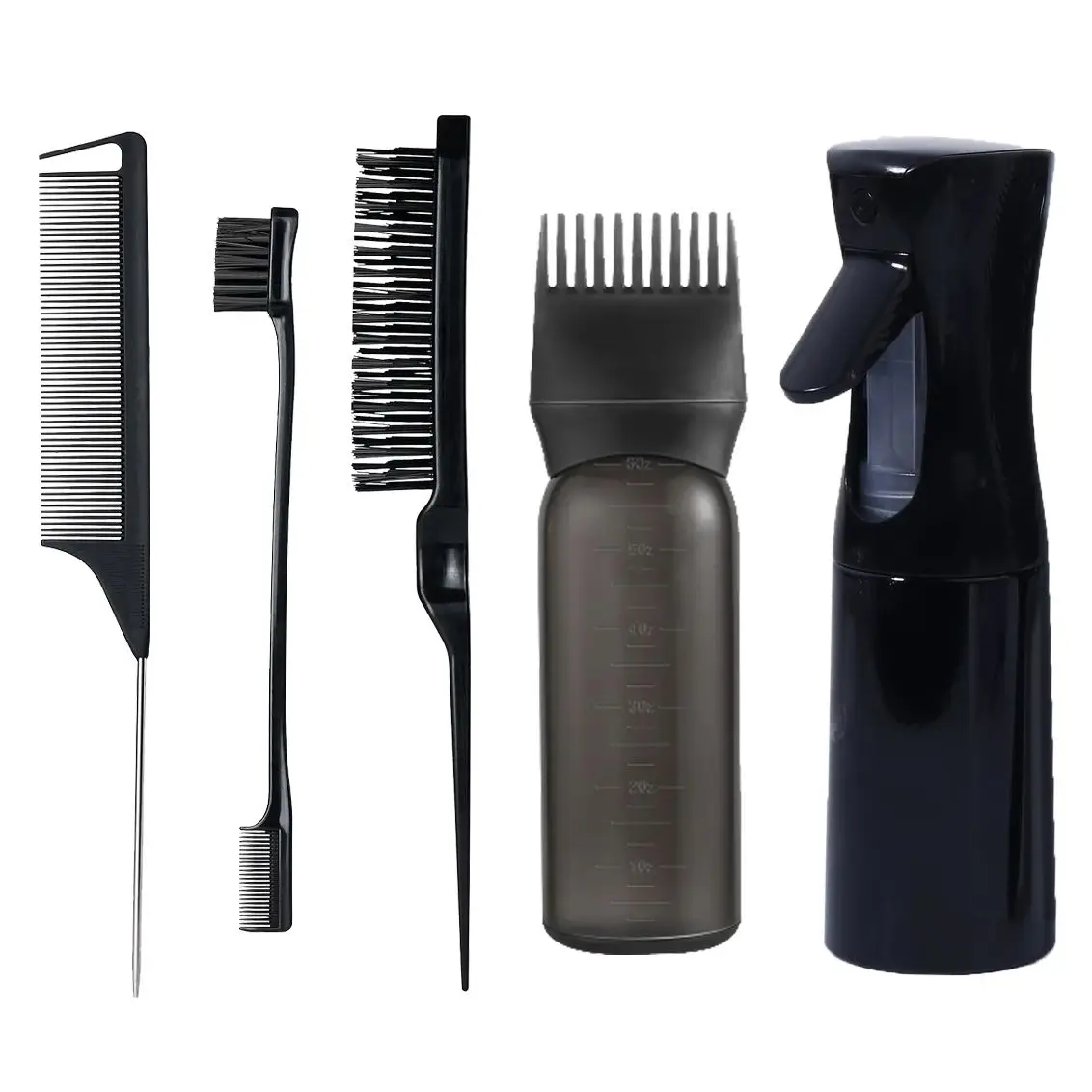 

Набор для укладки волос из 5 предметов, флакон для масла для волос, расческа с заостренным кончиком, расческа для укладки волос, расческа для контроля края волос, для гладких волос, специально для париков из натуральны