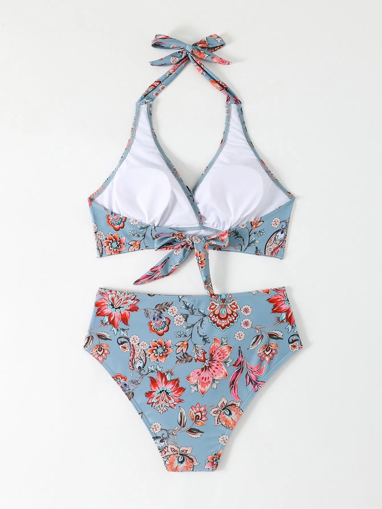 Seksowne bikini z wysokim stanem dwuczęściowy strój kąpielowy stroje kąpielowe typu Halter kobiece Vintage brazylijskie Biquini kwiatowy kostiumy kąpielowe strój kąpielowy