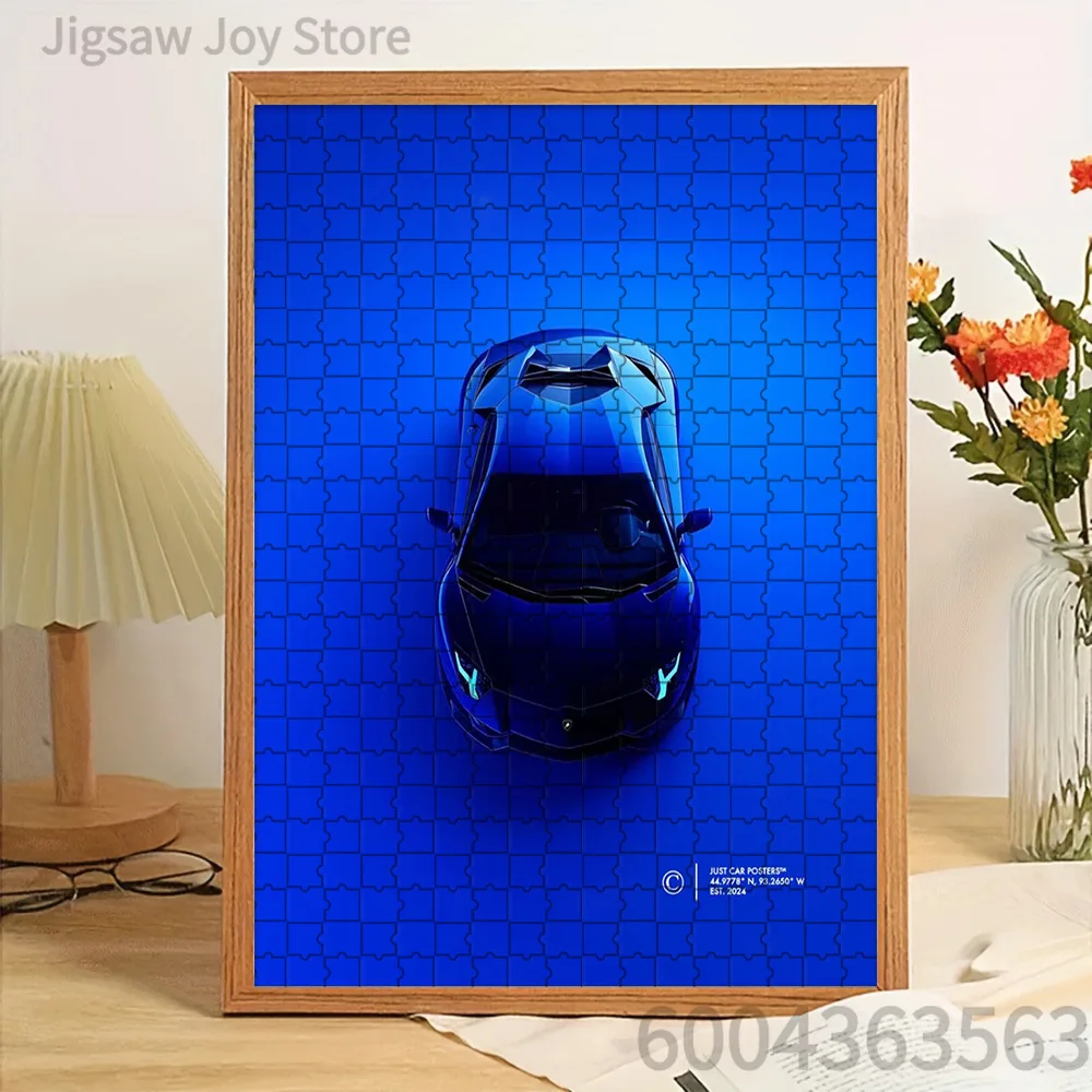 

Paper Jigsaw Puzzle Sleek Dark Blue Supercar Top-Down View Artwork Monochromatic Blue Tone Design Creative Home Wall Decoration