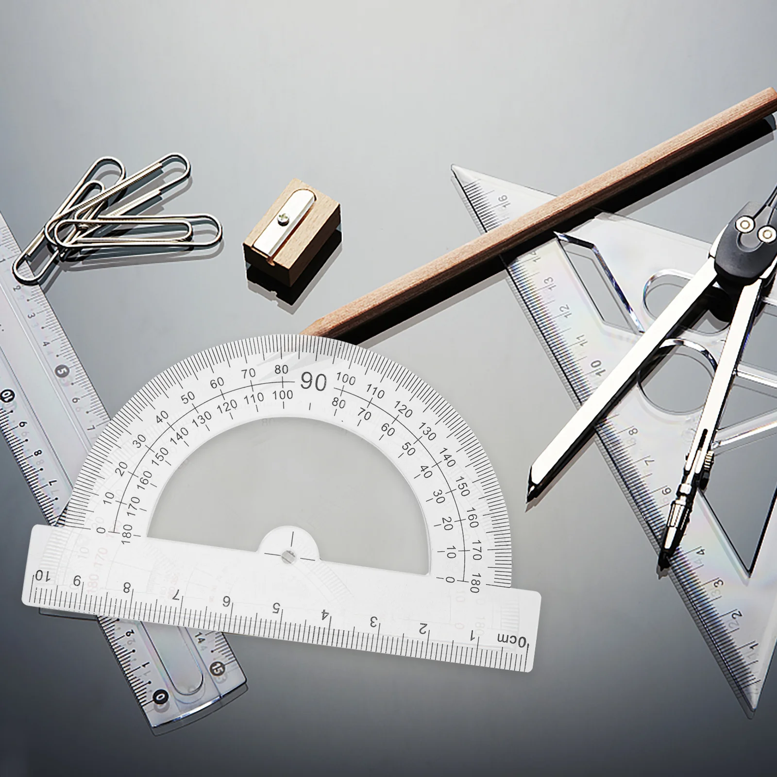 مجموعة منقلة 180 درجة لدرس الرياضيات فئة الهندسة أداة قياس المسح الجاف للطلاب اللوازم المدرسية حزمة كبيرة من 10 قطع #1