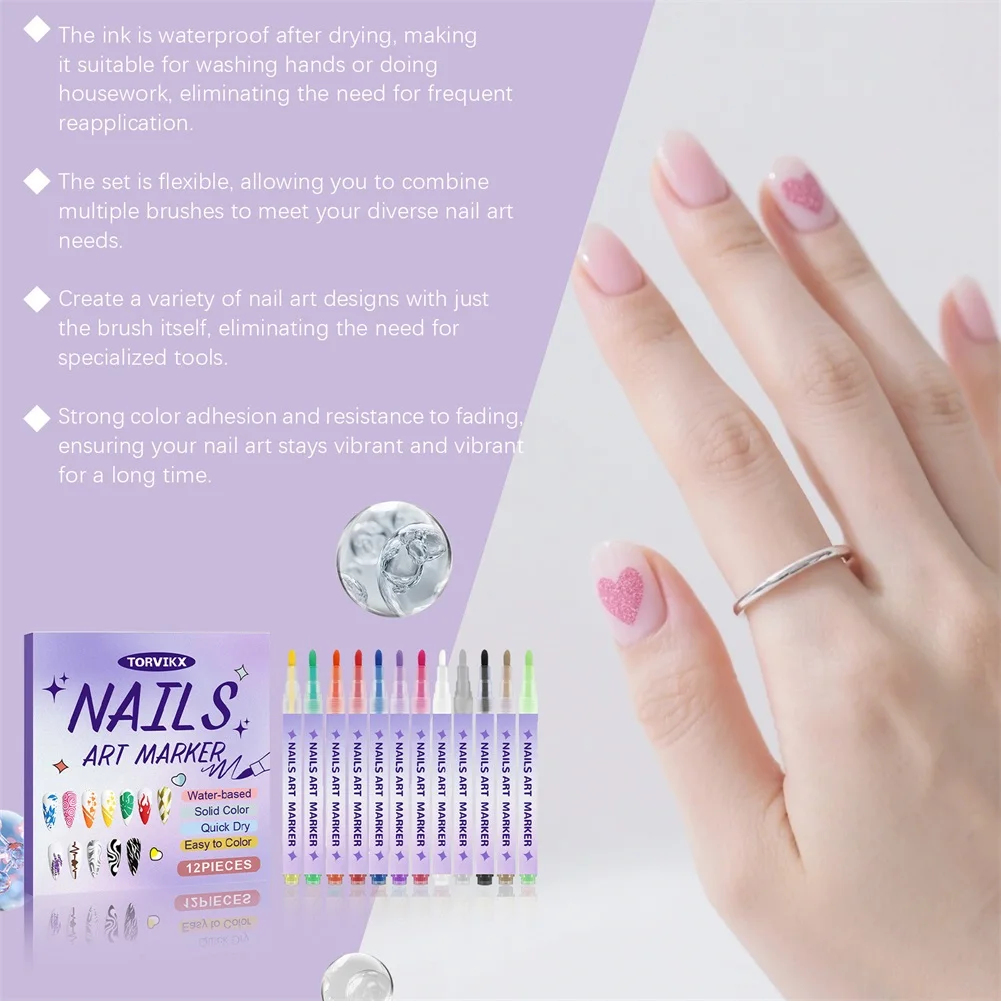 

12 Colors Graffitis Marker Pens Set DIY Nail Art Art Markers Drawing Painting Pen Nail Arts Beauty Adorns Smudge Designs Salon