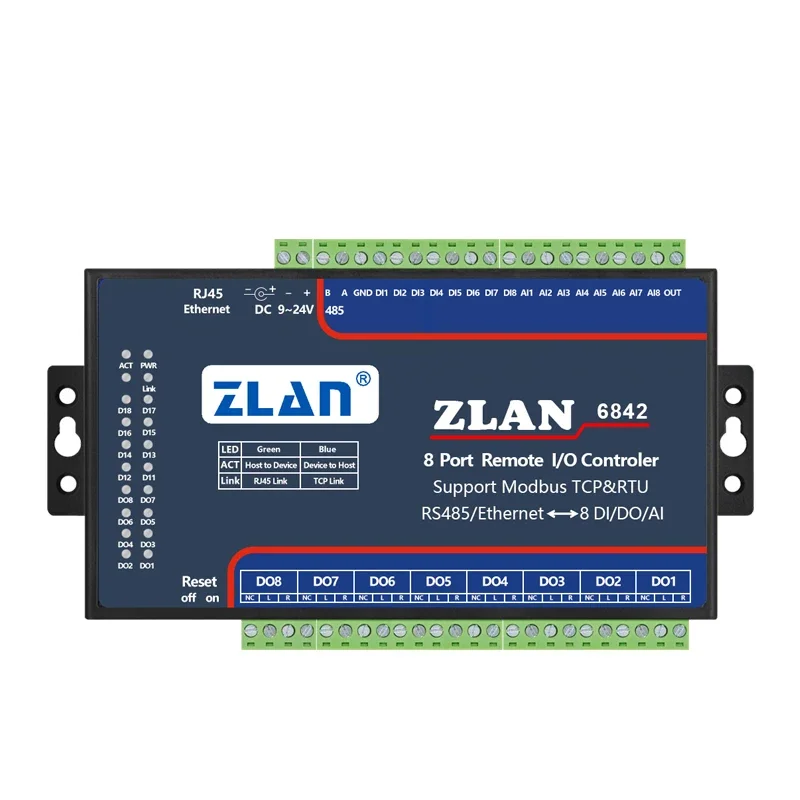 8 DI DO AI Modbus TCP Ethernet RJ45 Remote Module ZLAN6842 For Communication & Networking