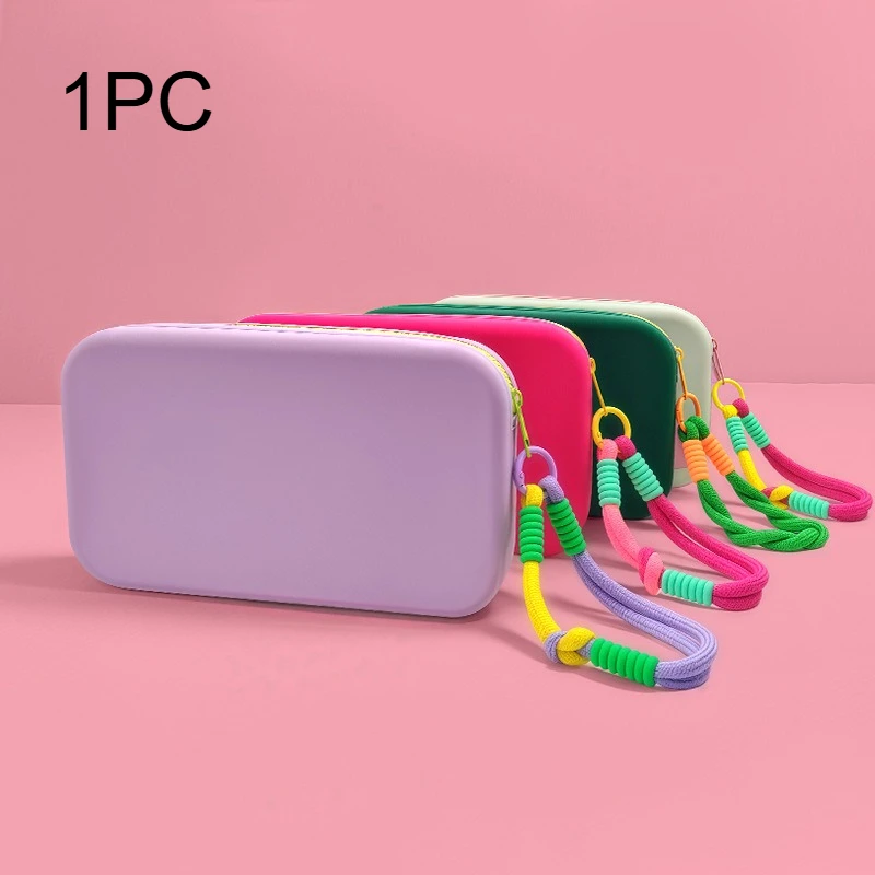 Color Blocking Silicone Bag Small Square Large Capacity Makeup  Portable Soft Silicone Lipstick Storage