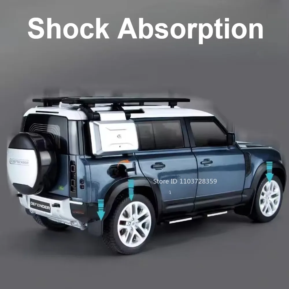รถของเล่นแลนด์โรเวอร์ ดีเฟนเดอร์ ออฟโรด รุ่น 1:18 ผลิตจากโลหะ แบบหล่อขึ้นรูป พร้อมเสียง ไฟ ประตูเปิดได้ ดึงหลังวิ่งได้ ของขวัญสำหรับเด็ก