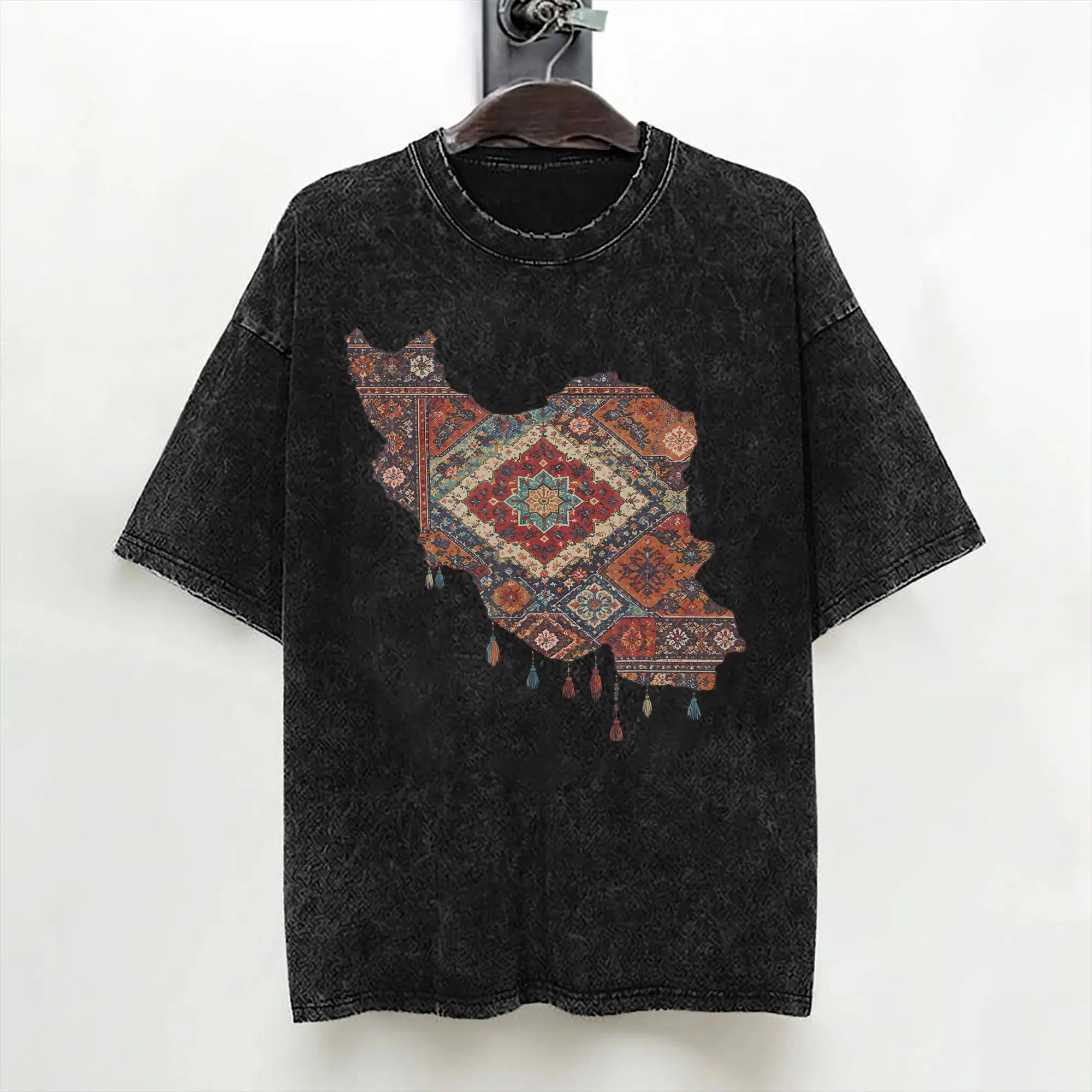 Iran Persian Map T Shirt Washed Cotton Harajuku T-Shirt  Novelty for Men Women Streetwear Graphic Printed Tee Shirt