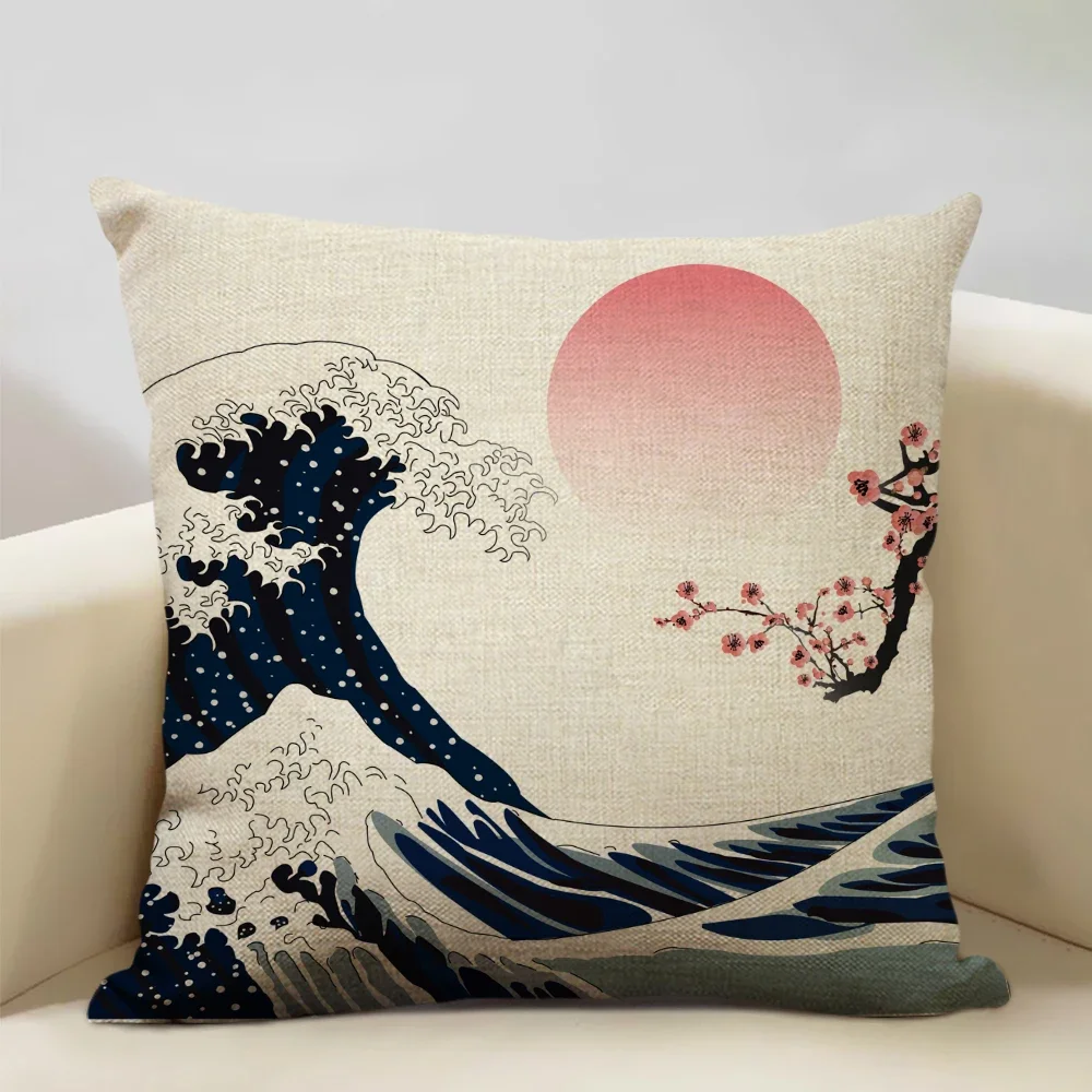 Japan Mount Fuji Ukiyo-e Retro Cushion Cover Sofa Pillowcase Home Decor Pillow Case 45x45cm Linen Home Textile Products