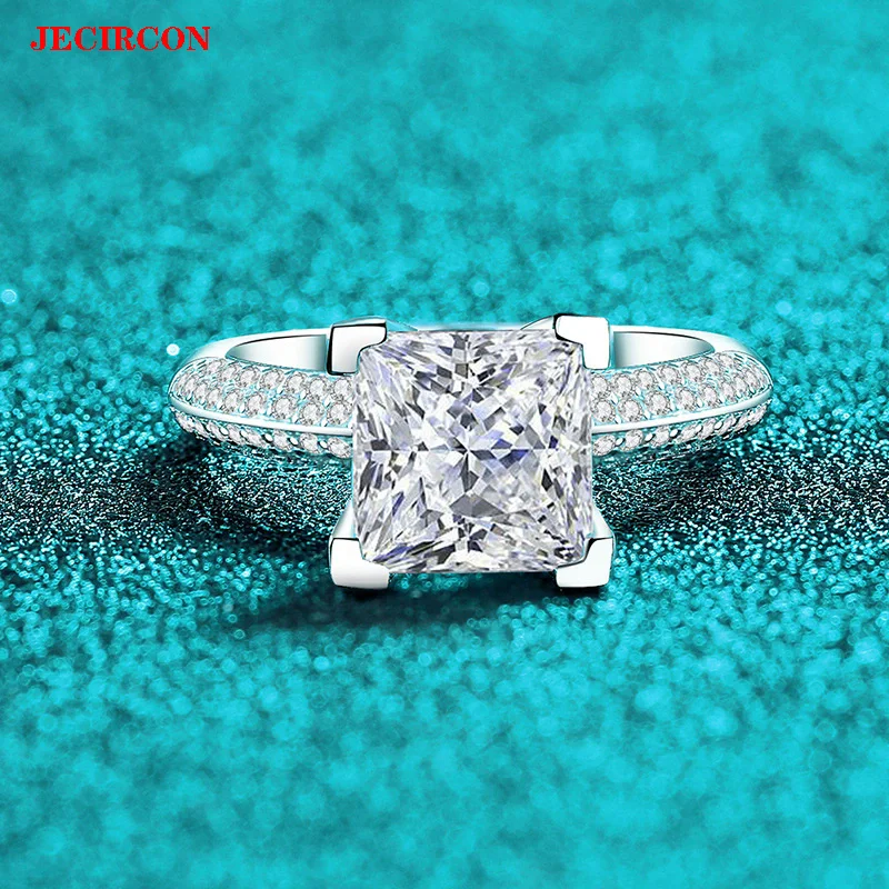 

JECIRCON S925 Кольцо с муассанитом из стерлингового серебра для женщин 3CT Квадратная геометрия Роскошный минималистичный модный универсальный стиль для повседневного использования