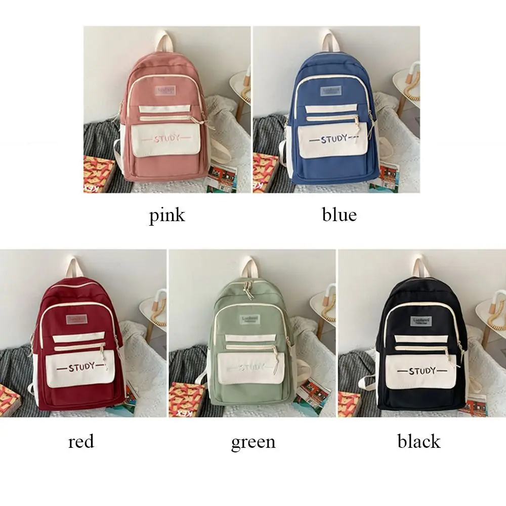 Fashion Nylon Large Capacity Backpack Waterproof Pure Colour Student School Bag Multi-function Rucksack Bags Women Men