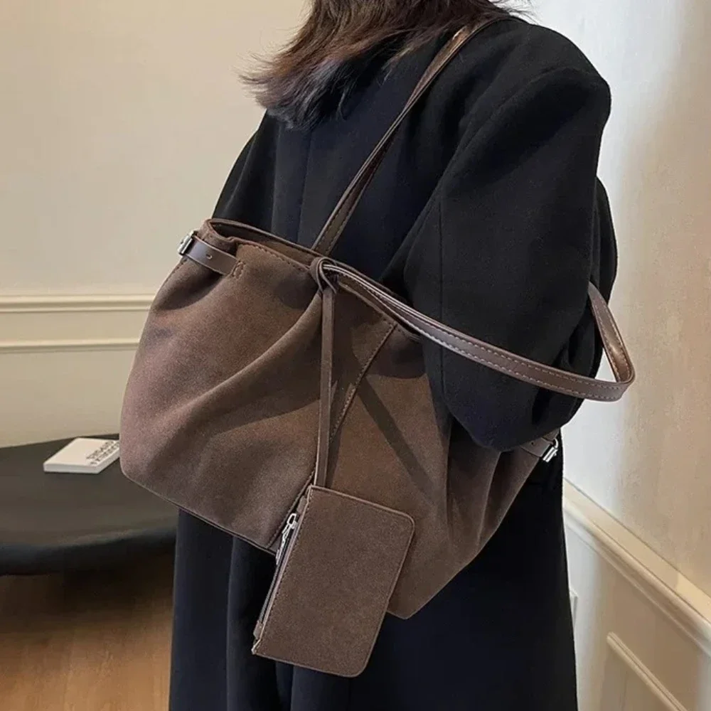 

Women Suede Tote Bag with Inner Pocket Underarm Bag with Zipper Solid Color Satchel Bag for Work Travel Purses and Handbags 2025