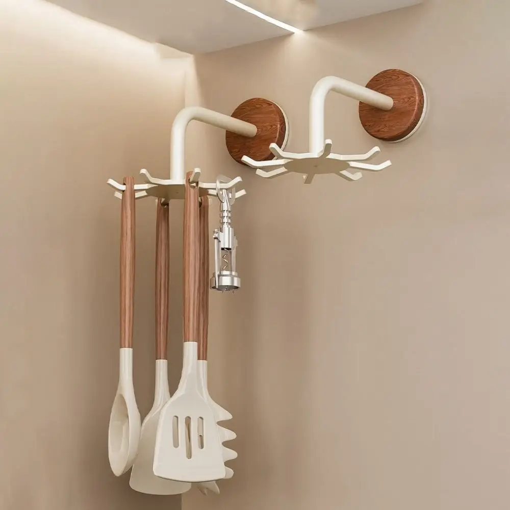 

No Drill Kitchen Storage Rack Wall Mounted Space Saving 360 Rotating Hooks Anti Drop Shovel Storage Rack Bathroom