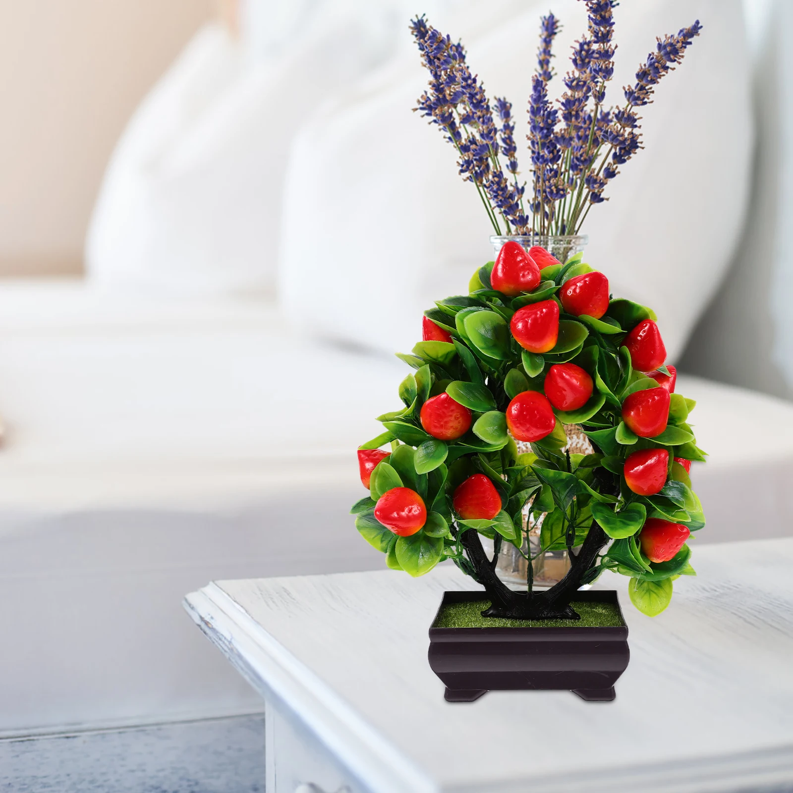 

Fake Plant Artificial Potted Strawberry Bonsai Decorative Lifelike Faux Indoor Plant Home Office Decoration Fake Plants