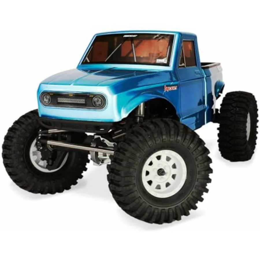 RC rock crawler truck for off-road terrain, aluminum alloy chassis, black color, portal axles and 4WD for extreme traction
