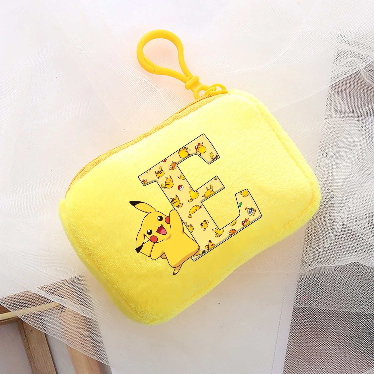 Pokemon Pikachu Coin Purses A-Z Letter Storage Bag Boy Girl Anime Mini Bag Kawaii Cartoon Square Yellow Zipper Bag Birthday Gift