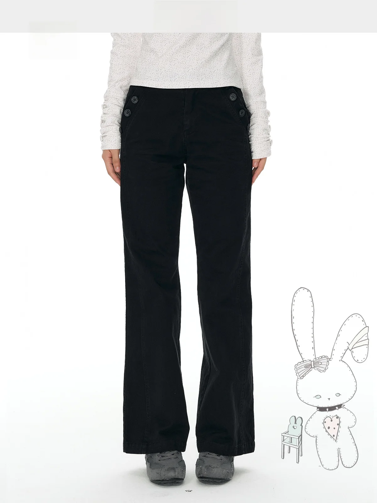 Black Slimming High-Rise Bell Bottom Pants Korean Style Retro Atmosphere YUPH Women's Jeans Cotton Natural Waist Zipper