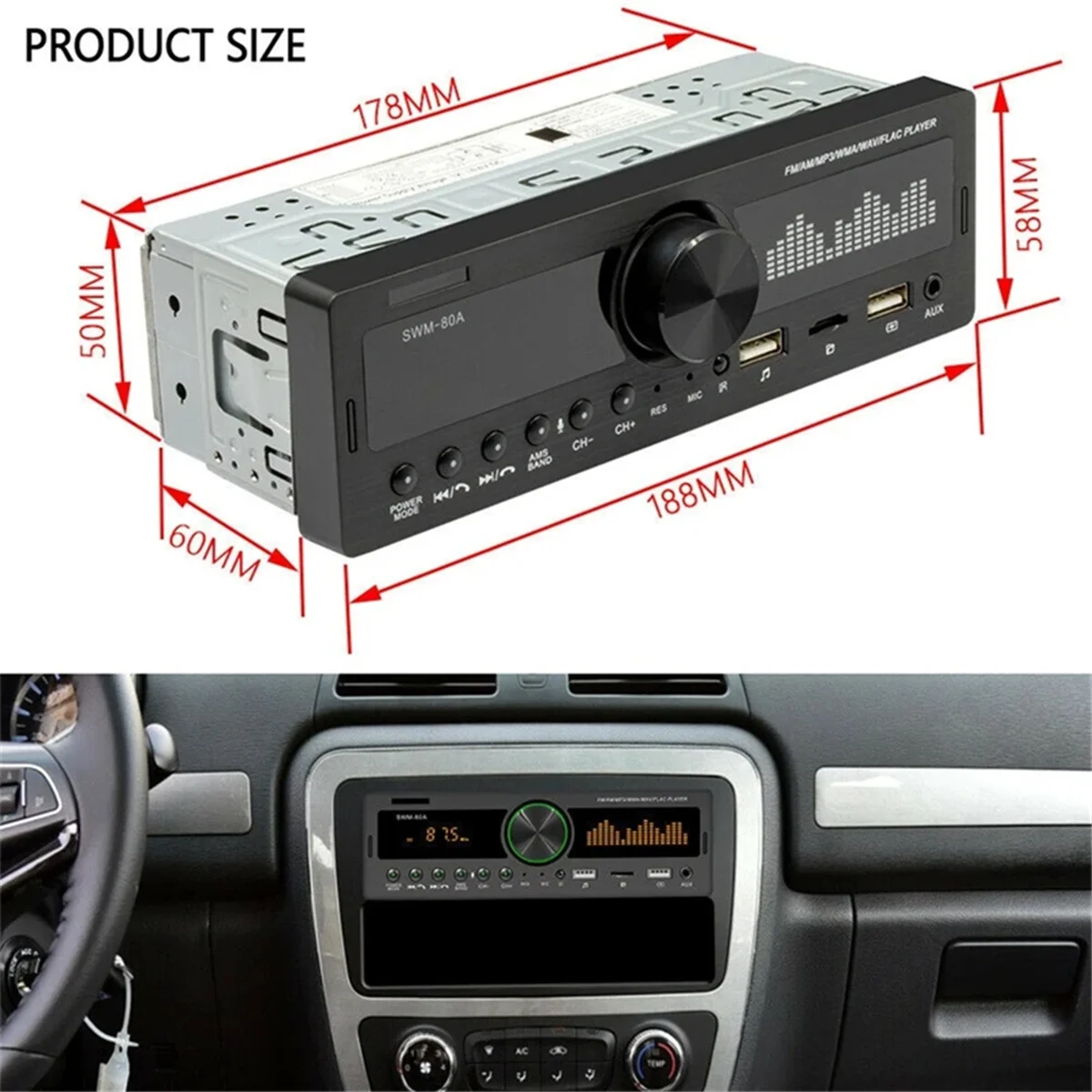 2025 +-80A راديو السيارة ستيريو الصوت بلوتوث AM FM مشغل MP3 SD USB كلاسيكي ستيريو مشغل الصوت APP التحكم عن بعد