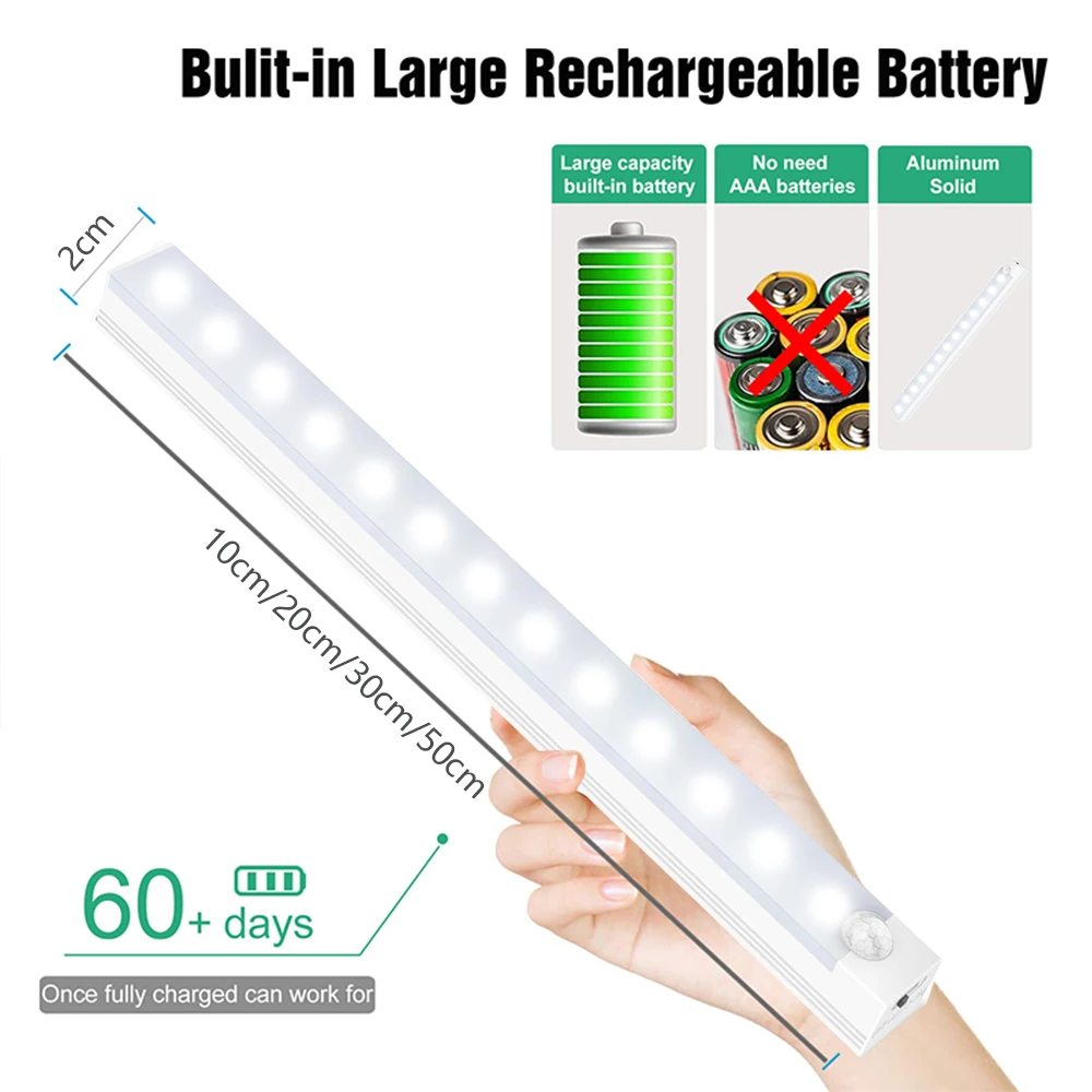 IRALAN ha condotto la luce della barra del sensore di movimento lampada del rilevatore ricaricabile USB luce notturna a induzione Wireless per