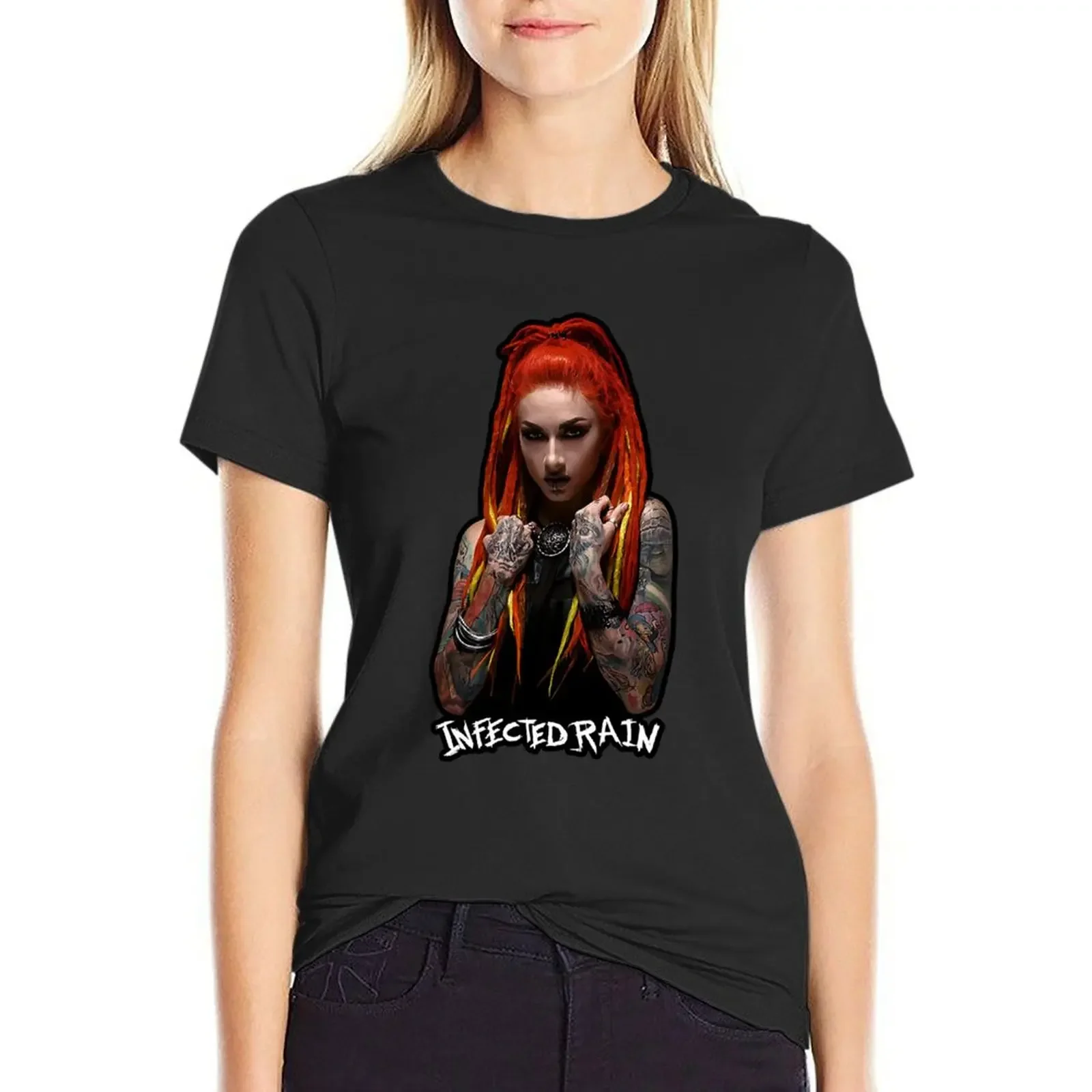 

red hair fighter lady T-Shirt sweat Female clothing heavyweights plus size tops T-shirt Women