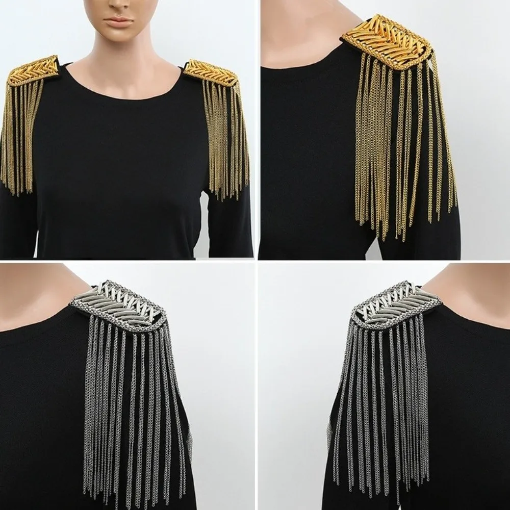 Pin Beads Tassel Epaulette Brooch Long Chain Rhinestone Shoulder Jewelry Electroplating DIY Clothing Accessories for Men Women