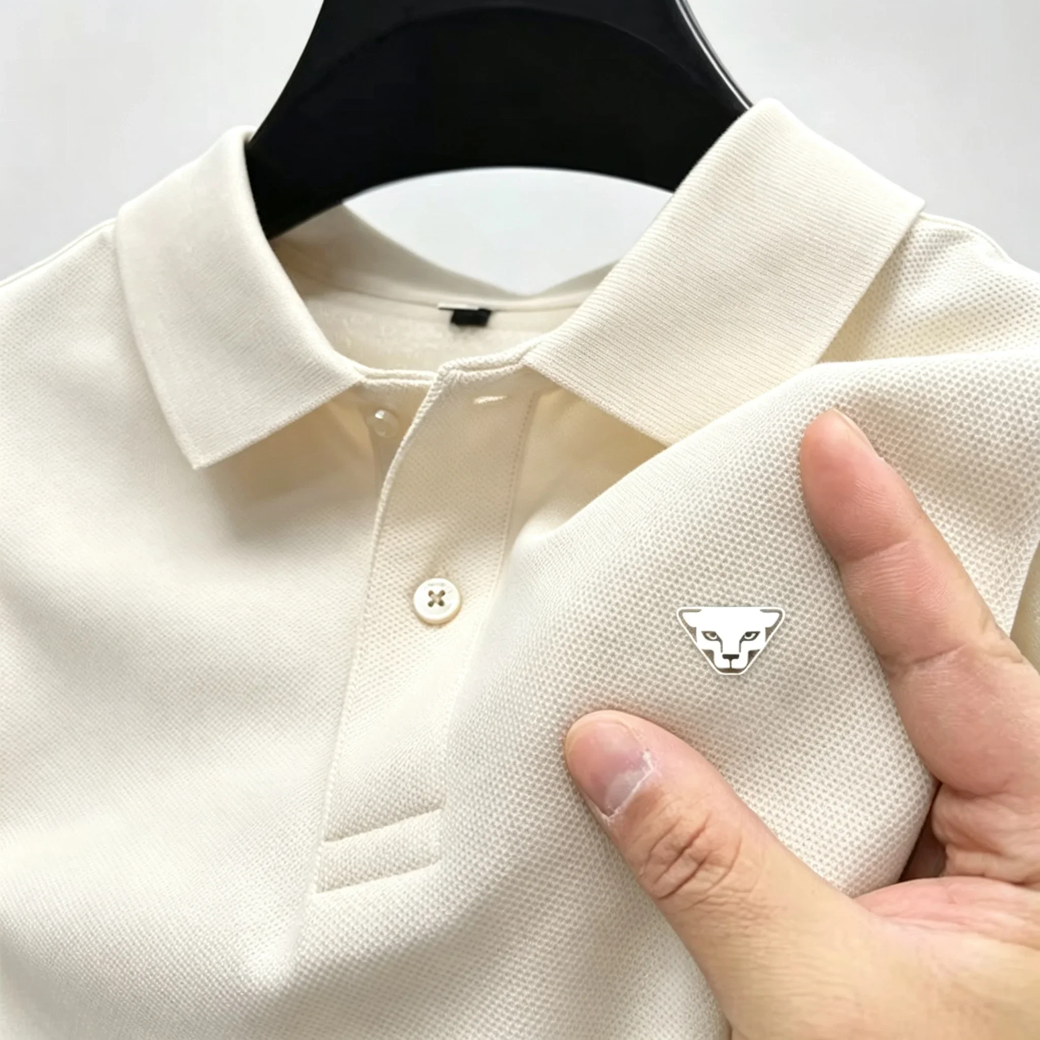 Herren Sommer High-End Bedrucktes Golf-Poloshirt mit Kragen, Einfarbig, Atmungsaktiv, Büro-Casual, Hochwertige Herrenbekleidung – Detail 8