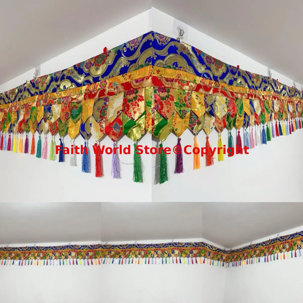 

4 Meters long wall Decor banner Enclosing curtain draperies Wholesale Buddhist Temple HOME hall supplies Auspicious Embroidery