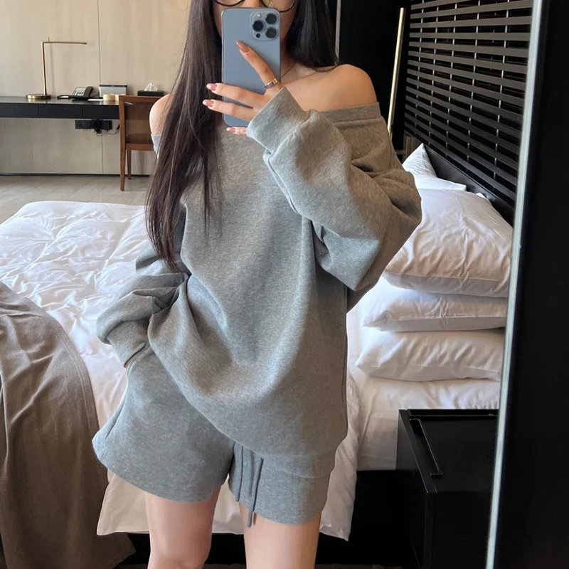 2025 بلون مائل الكتف سترة بأكمام طويلة المرأة الخريف والشتاء جديد صغير الحلو والتوابل خارج الكتف #3