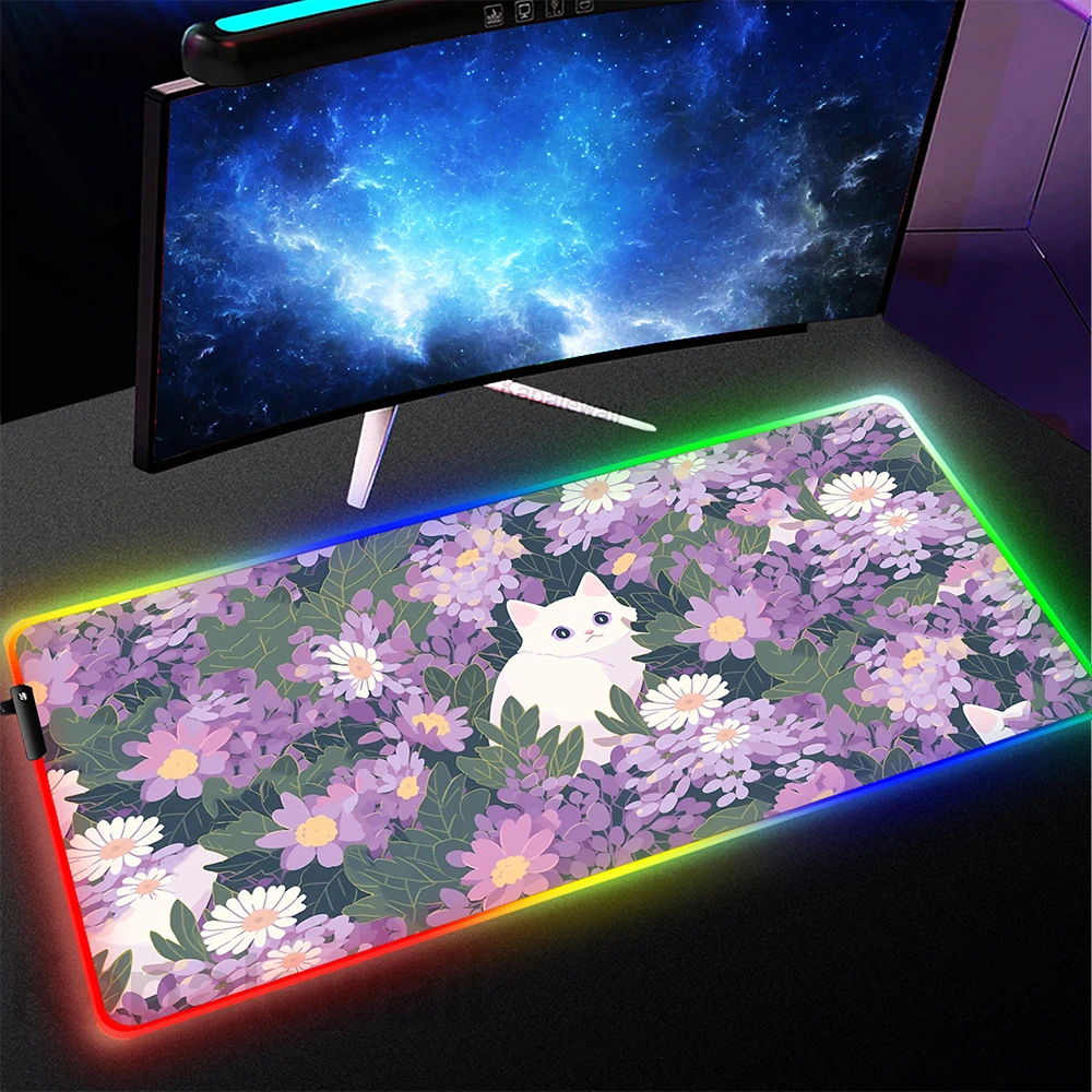 

Locked Edge Office Mousepad Gaming Speed Keyboard Pads Table Carpet Computer Gamer Desk Mat Cat Patten HD Print RGB Mouse Mat