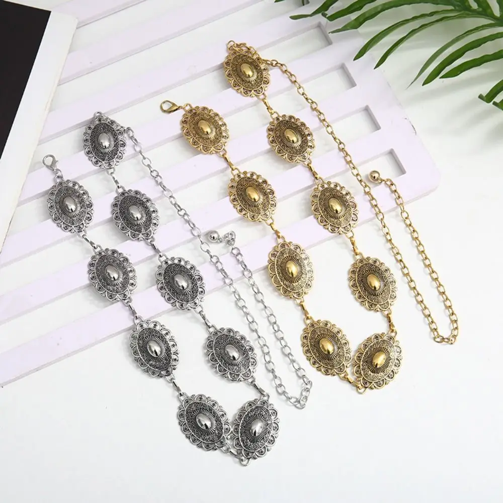 Fashion Metal Women's Waist Chain Gold/Silver Durable Retro Waist Chain Adjustable Carved Chain Belt