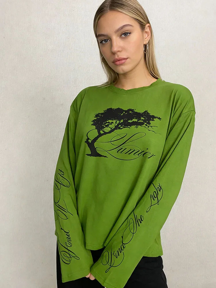 

Punk Gothic Ins High Street Fashion Women's New Trendy and Beautiful Printed Round Neck Hoodie T-shirt Y2k Clothing