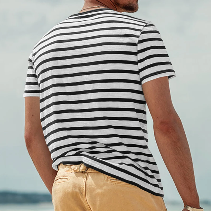 2024 Hot Sale Summer New Men\'s Fashion Casual Striped Short Sleeve Top Men\'s Crew Neck T-Shirt