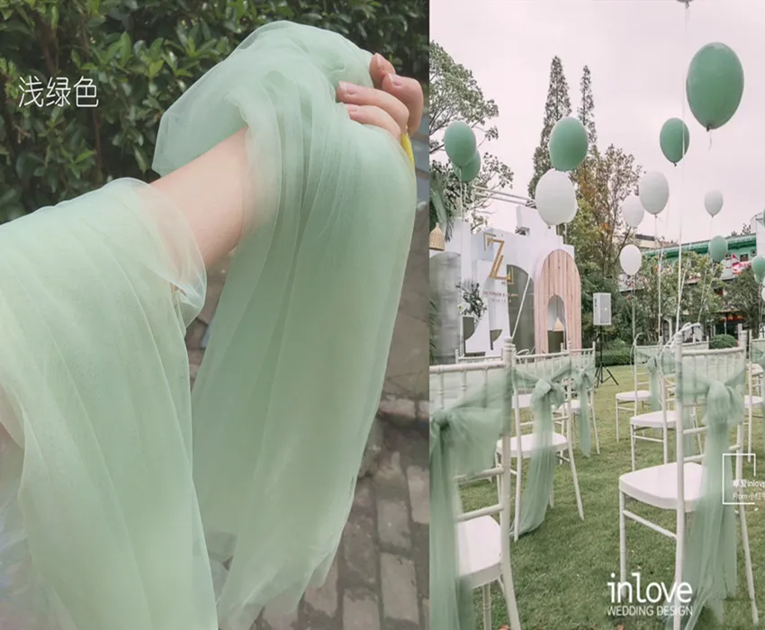 Avocado Gray Green Grass Draping Fabric for Wedding Scene Layout Mesh Photography Hanfu Dress Fabric