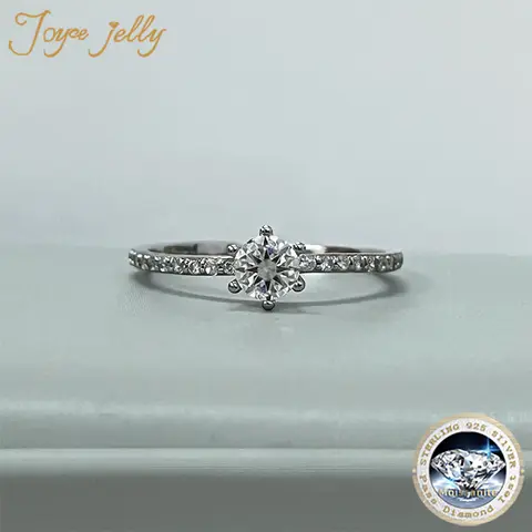 JoyceJelly 0.4CT 4.5mm D 컬러 VVS 모이사나이트 반지 – 스털링 실버 925 여성 쥬얼리 (사이즈 5-9, 다이아몬드 테스터 통과)
