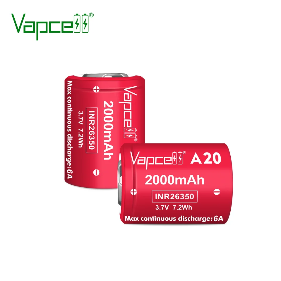 Original Vapcell A20 INR 26350 2000mah 6A Rechargeable Battery 26350 3.7V High Capacity LI-ION Batteries For Flashlight Tools