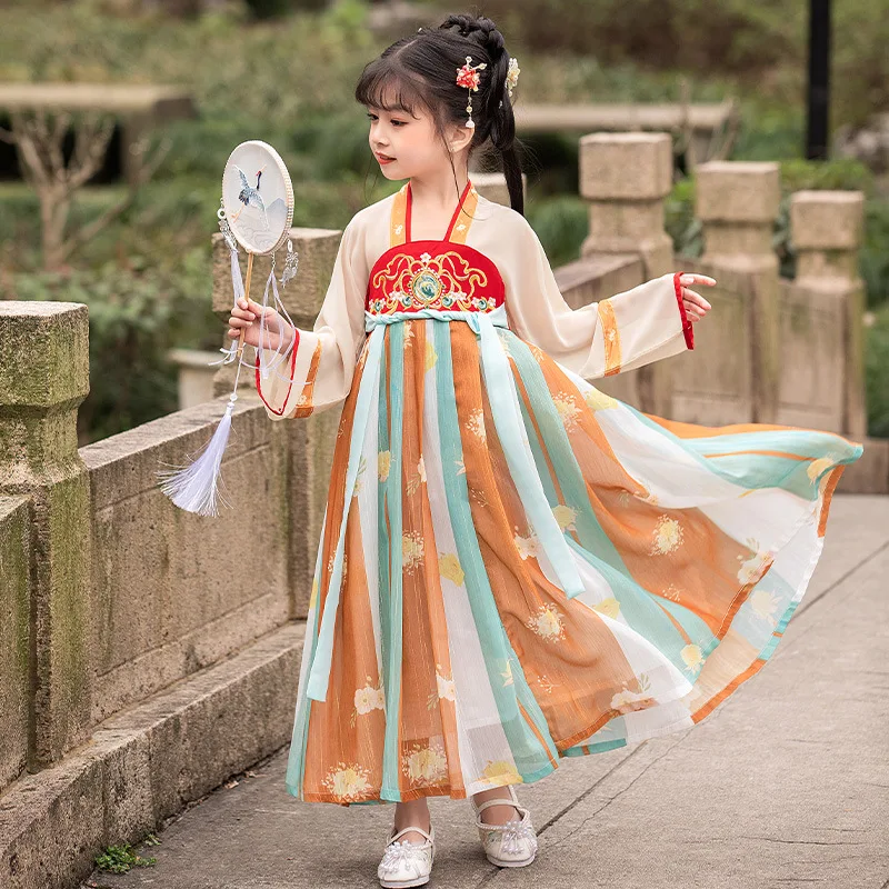 Cosplay Costumes Party Stage Dress Summer Fairy Ethnic Style Girls Kids Hanfu Traditional Child Clothes