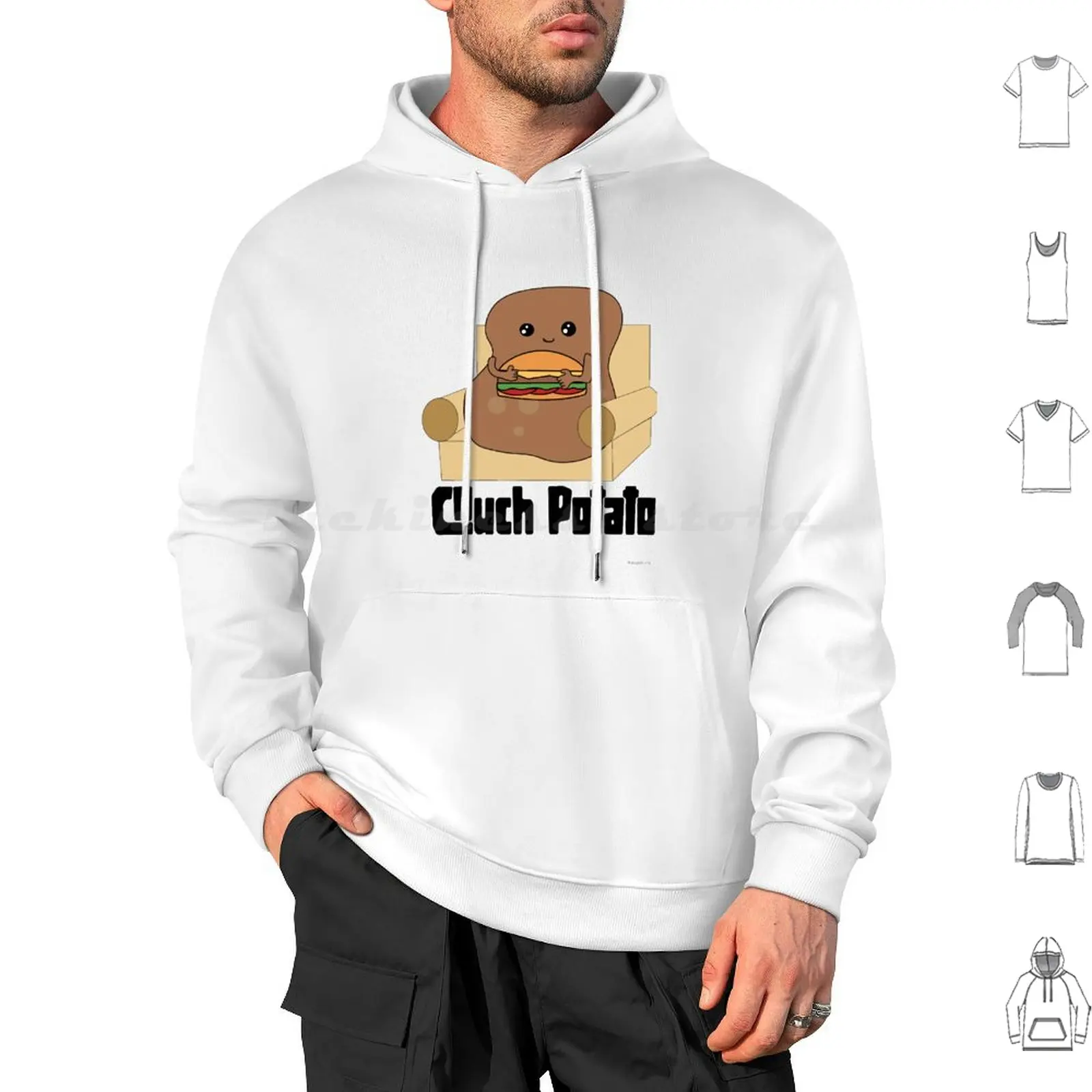 Couch Potato With Cheeseburger Hoodie cotton Long Sleeve Couch Potato Funny Pun Potato Pun Spud Pun Cute Potato Design