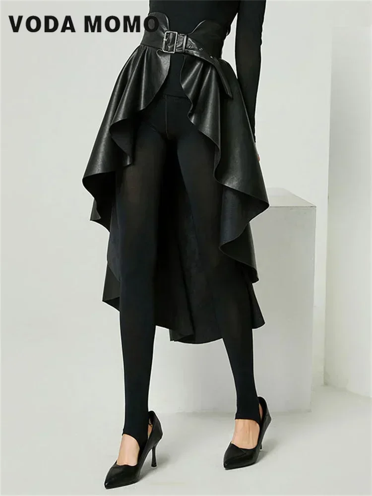 Spódnica damska z wysokim stanem, imitacja skóry PU, asymetryczna, pluszowa, z motywem jaskółczego ogona, modna, uniwersalna, jesień 2023, designerska, z wyrafinowanym wykończeniem.