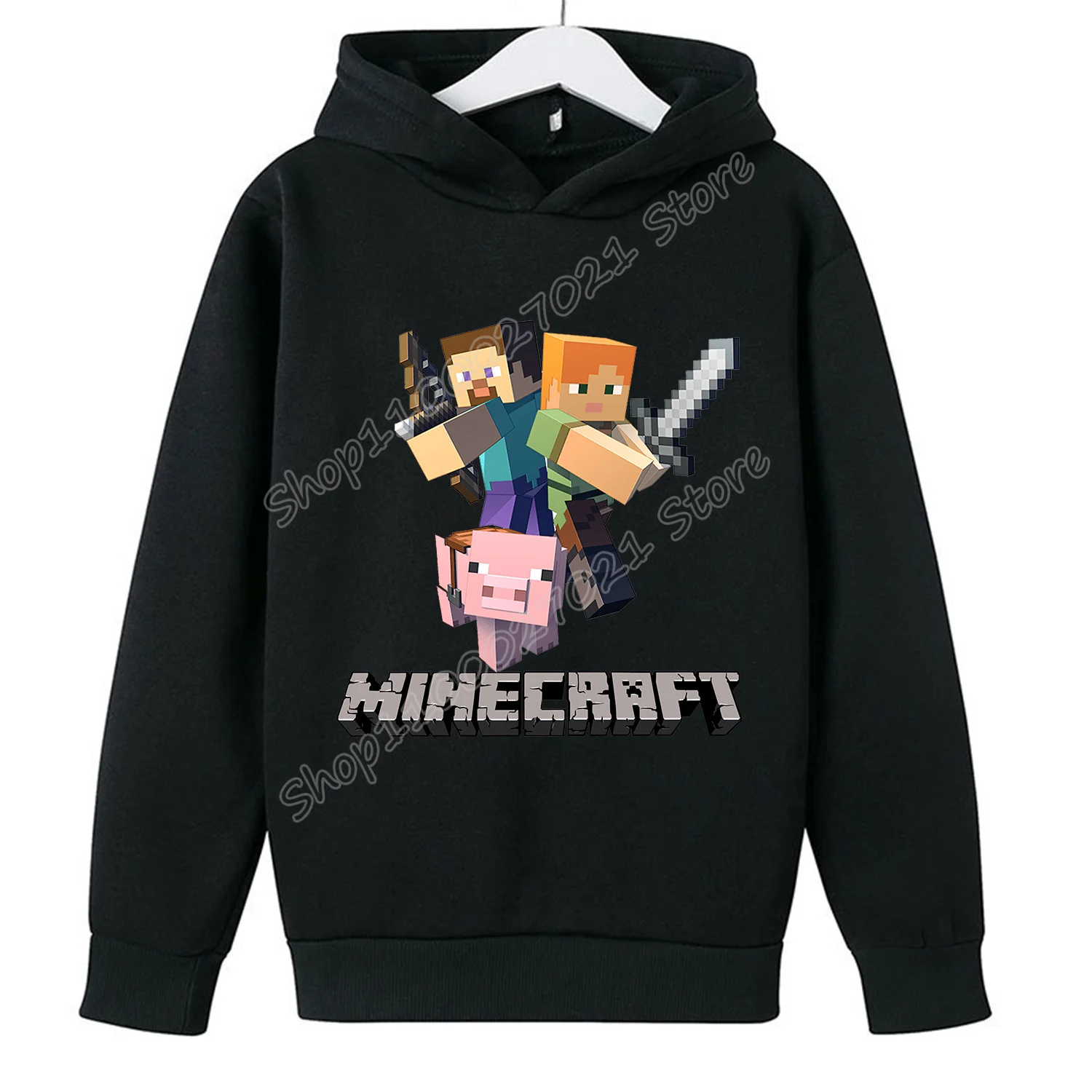 Miner Crafting Pixel Hoodies Children New Fleece Sweatshirt Y2k Trendy Hot Game Caftan Cartoon Pattern Clothes Clothing Kid Gift