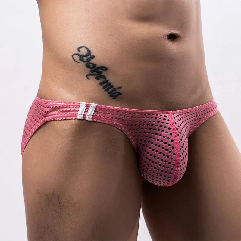 EUR Size Fashion Solid Color Men Underwear Mesh Breathable Briefs Sexy U Pouch Underpants Low Waist Gay Man Panties Slip Cuecas