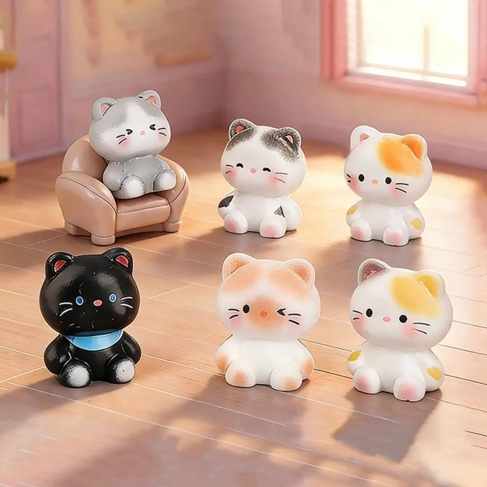 6pcs Resin Kittens Decorations Small Size Creative Decorative Cat Statues Funny Cartoon Animal Desktop Cat Decorations