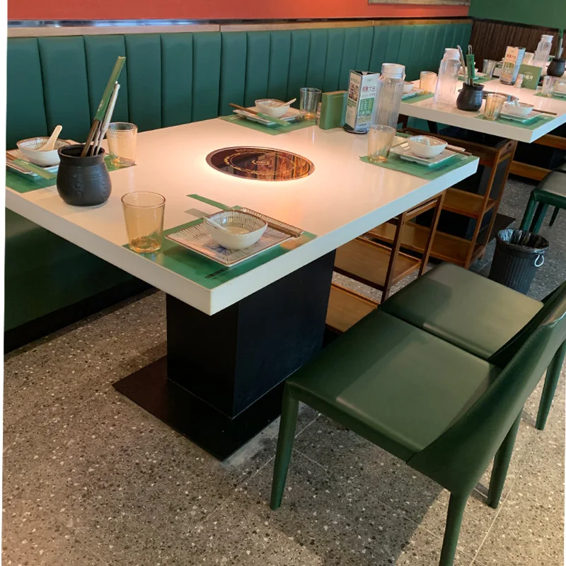 Modern Hotel Cafe Shop Outdoor Restaurant Furniture Banquet Fast Food Tables and Chair Set Korean Hot Pot Dining Table for Sale